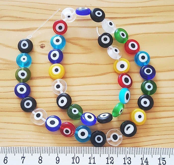 YASSI RENKLİ CAM NAZAR BONCUĞU (10MM)(1DİZİ)