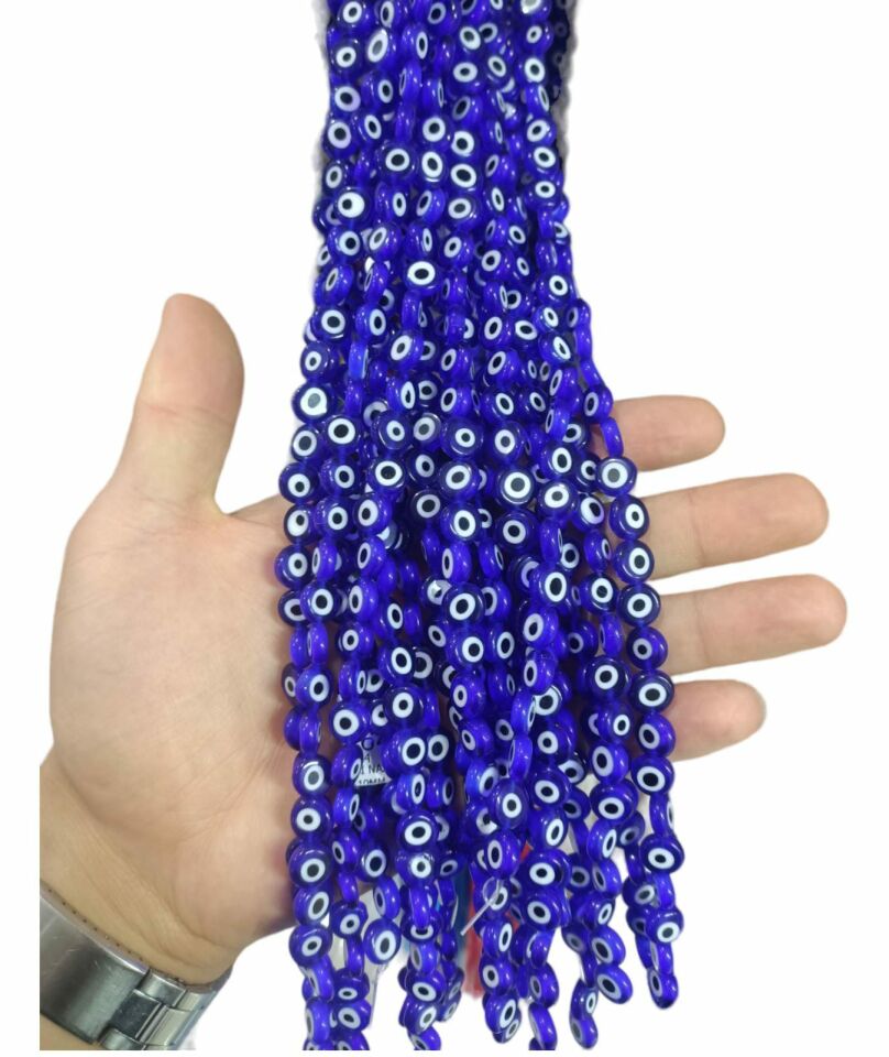 YASSI RENKLİ CAM NAZAR BONCUĞU (10MM)(1DİZİ)
