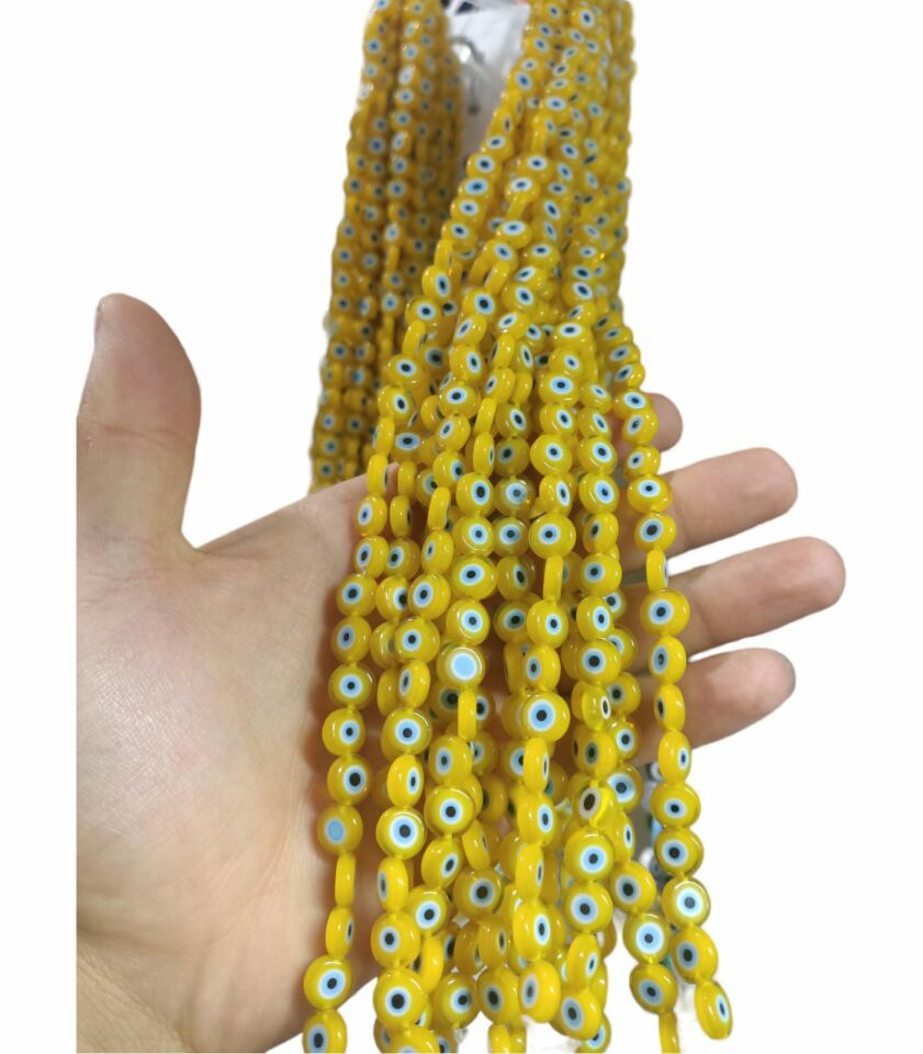 YASSI RENKLİ CAM NAZAR BONCUĞU (10MM)(1DİZİ)