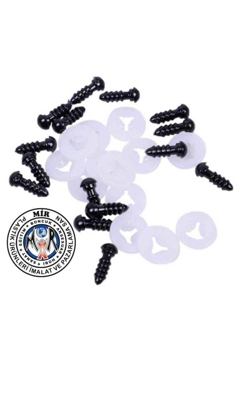 7 MM VİDALI GÖZ (100 ADET) AMİGURUMİ SİYAH