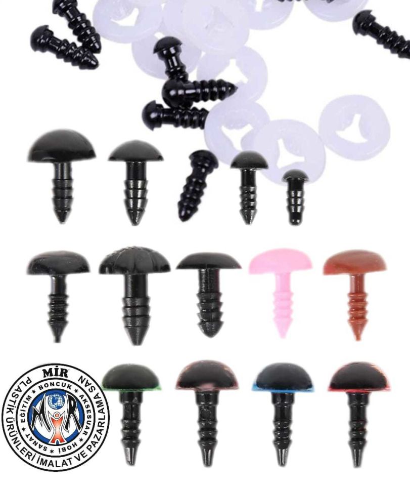 7 MM VİDALI GÖZ (100 ADET) AMİGURUMİ SİYAH