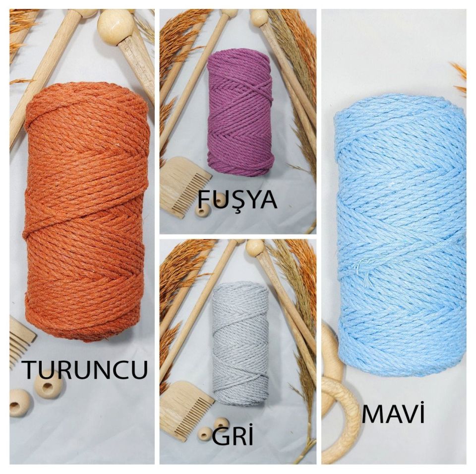 3 MM - 3 BÜKÜM PAMUK MAKROME İPİ BEJ