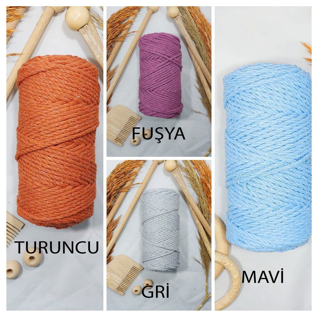 3 MM - 3 BÜKÜM PAMUK MAKROME İPİ CAM GÖBEĞİ