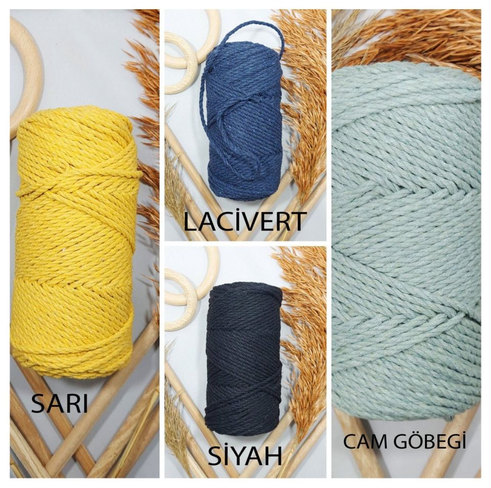 3 MM - 3 BÜKÜM PAMUK MAKROME İPİ KREM
