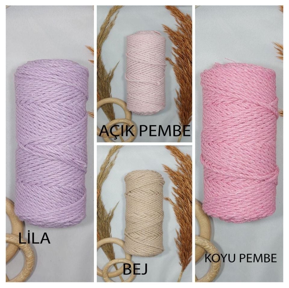 3 MM - 3 BÜKÜM PAMUK MAKROME İPİ KREM