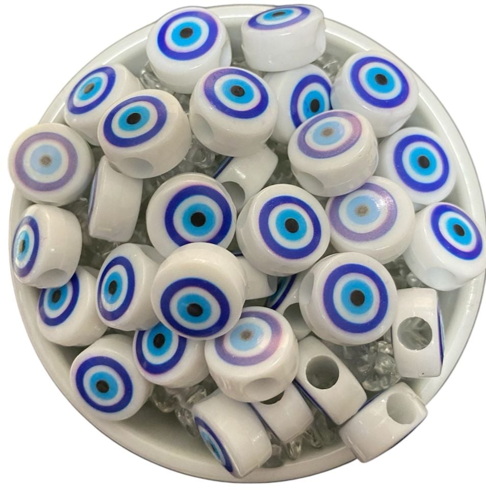 14X8 MM BEYAZ NAZAR NO 1 DESENLİ BONCUK (50 AD)