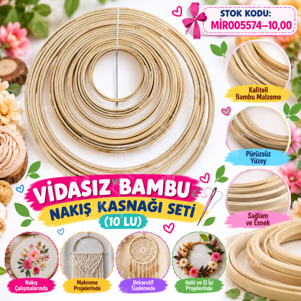 VİDASIZ BAMBU NAKIŞ KASNAĞI SETİ (10 LU)