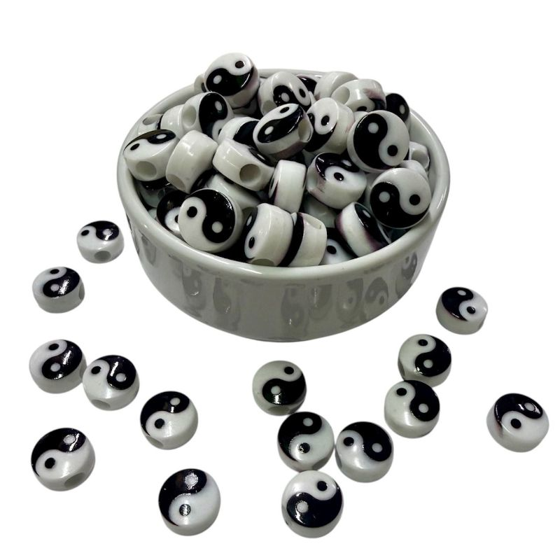 14X8 MM YİNG YANG DESENLİ BONCUK (50 ADET)