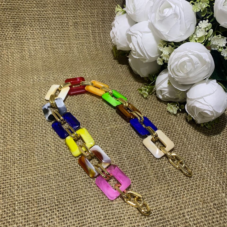 KARE RENKLİ ŞANEL ÇANTA ZİNCİRİ (40CM)  (1AD)