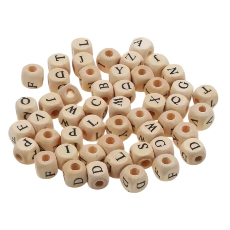 TAHTA 10MM AHŞAP ZAR HARFLİ  BONCUKLAR (1000AD)